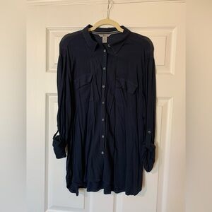 Bass Women's Navy Button‎ Down Long Sleeve Shirt Size XL Chic Minimalist Casual